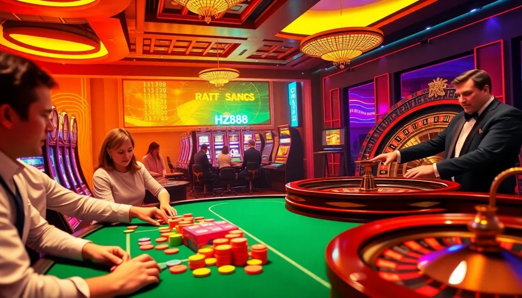 Experience the thrill at a casino featuring the hz888 winning poker table and exciting slot machines.